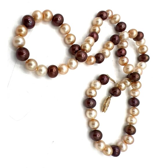 Freshwater Pearl Necklace Tricolor 14K Gold Clasp Hand Knotted Fine Jewelry Vtg - Picture 2 of 5